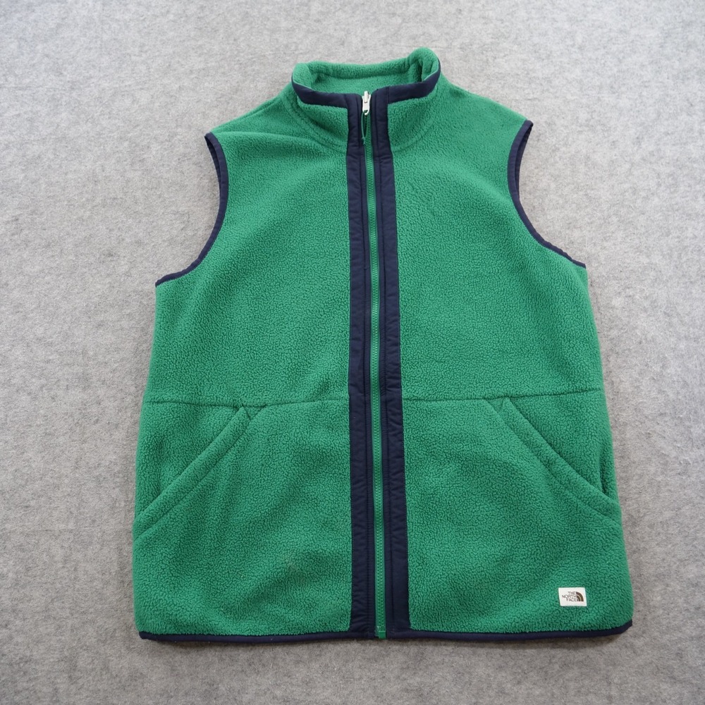 The North Face Fleece Vest Mens Large Green Blue Full Zip Mock Neck Outerwear